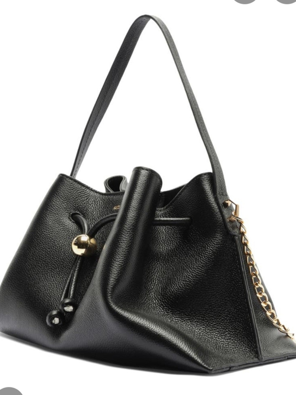 NWT Arezzo Medium Leather Drawstring Shoulder Bag - Black & Gold - Picture 4 of 8